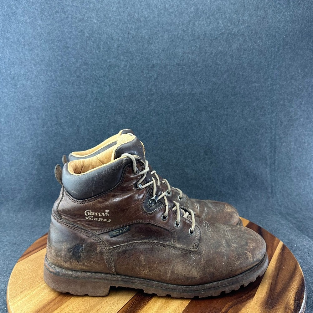 Chippewa Brown Leather Work Boots Chip-A-Tex Lace Up Vibram Mens Size 12 72250